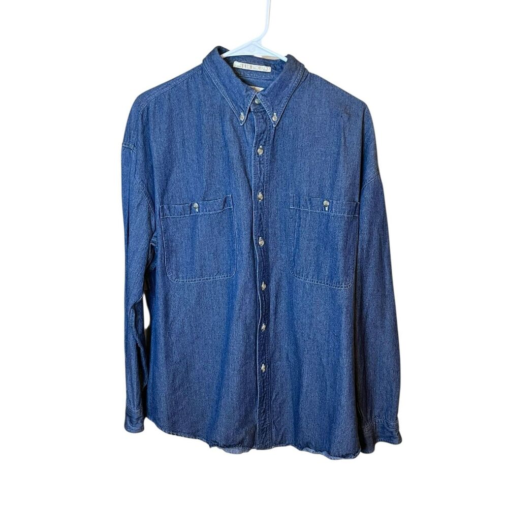 Perry Ellis Mens Large Blue Denim Button-Up Long Sleeve Shirt